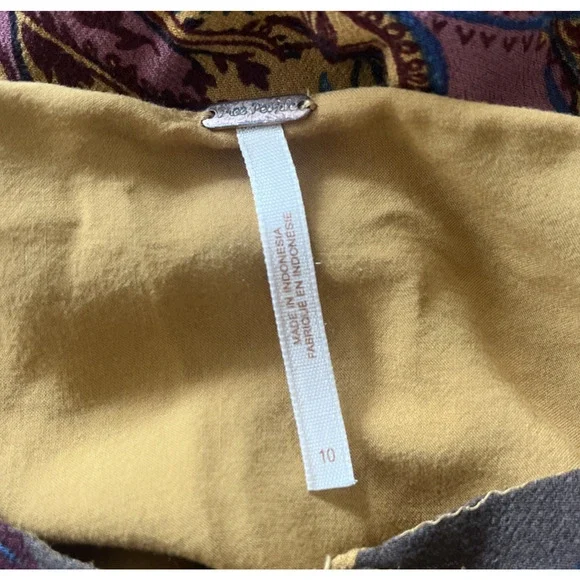 Free People Ossie Vibes Bell Sleeve Dress Tunic Gold Purple Boho Retro Size 10 - Picture 7 of 8